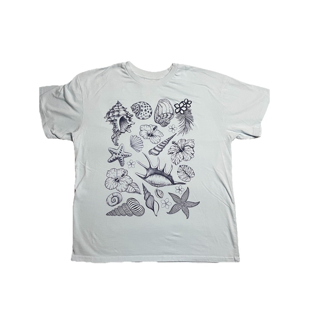 Isaac Morris Blue Seashell Graphic T-Shirt Large Coastal Beachy READ